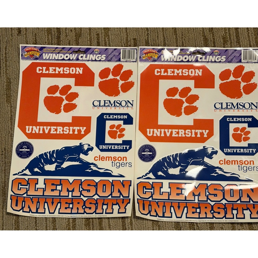 VTG Clemson Tigers Window CAR Clings 2 Pack Champion Series Static Decals NCAA